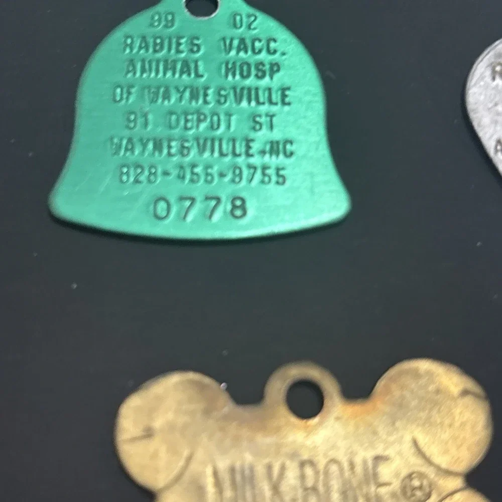 23 Vintage Dog Tags Rabies Vaccination Waynesville NC Pet ID Milk-Bone 1980s